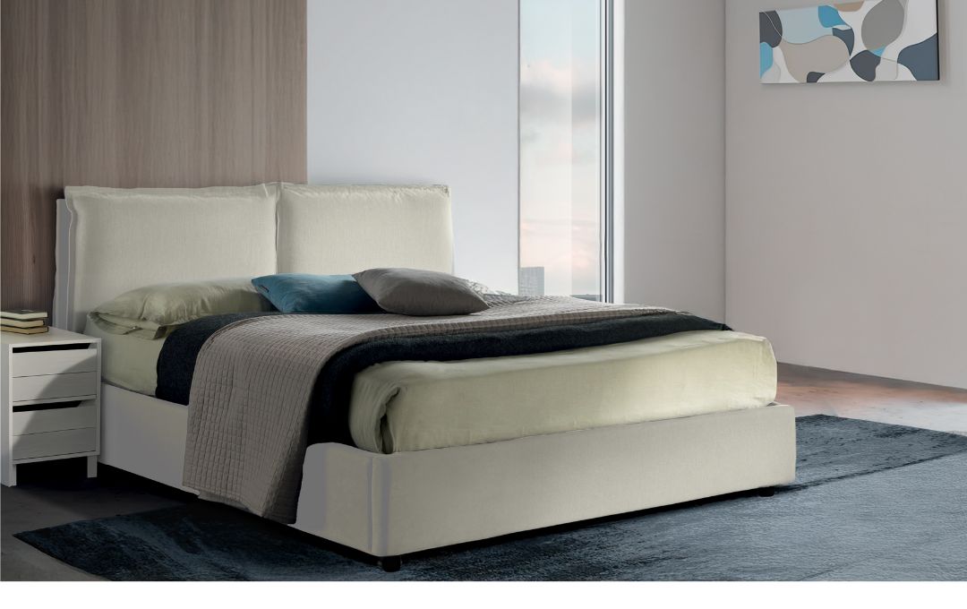 Letto Vega - Tessuto, Bianco Tortora, Matrimoniale stanza